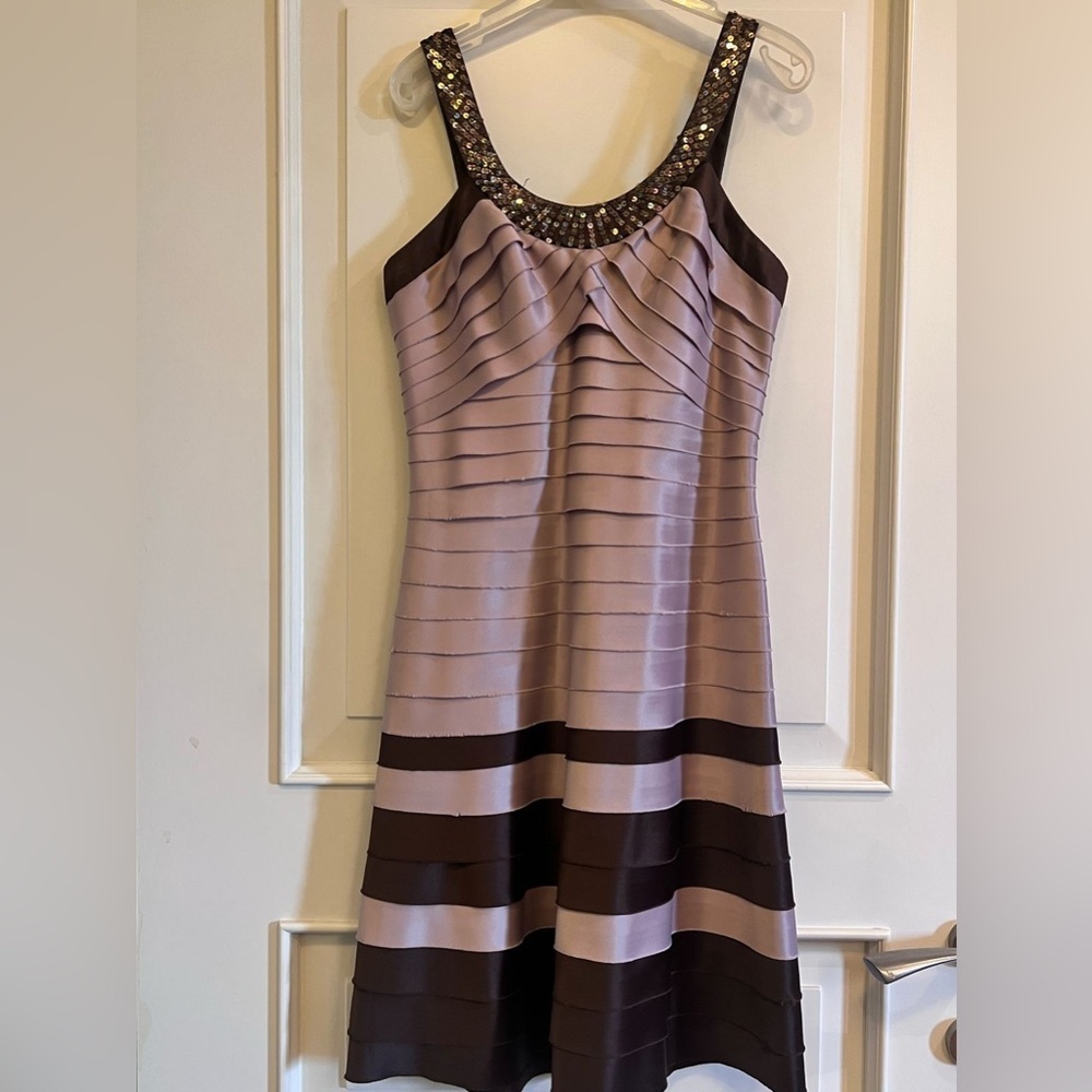 Adrianna Papell Purple Pleated Embellished Cocktail Mini Dress